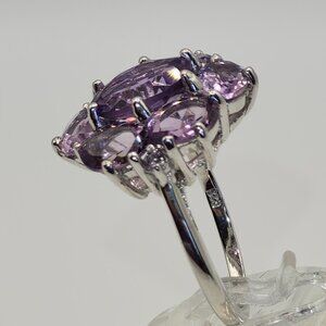 .925 Sterling Silver Natural Amethyst Floral Design Ring Size 7.5 Value $755